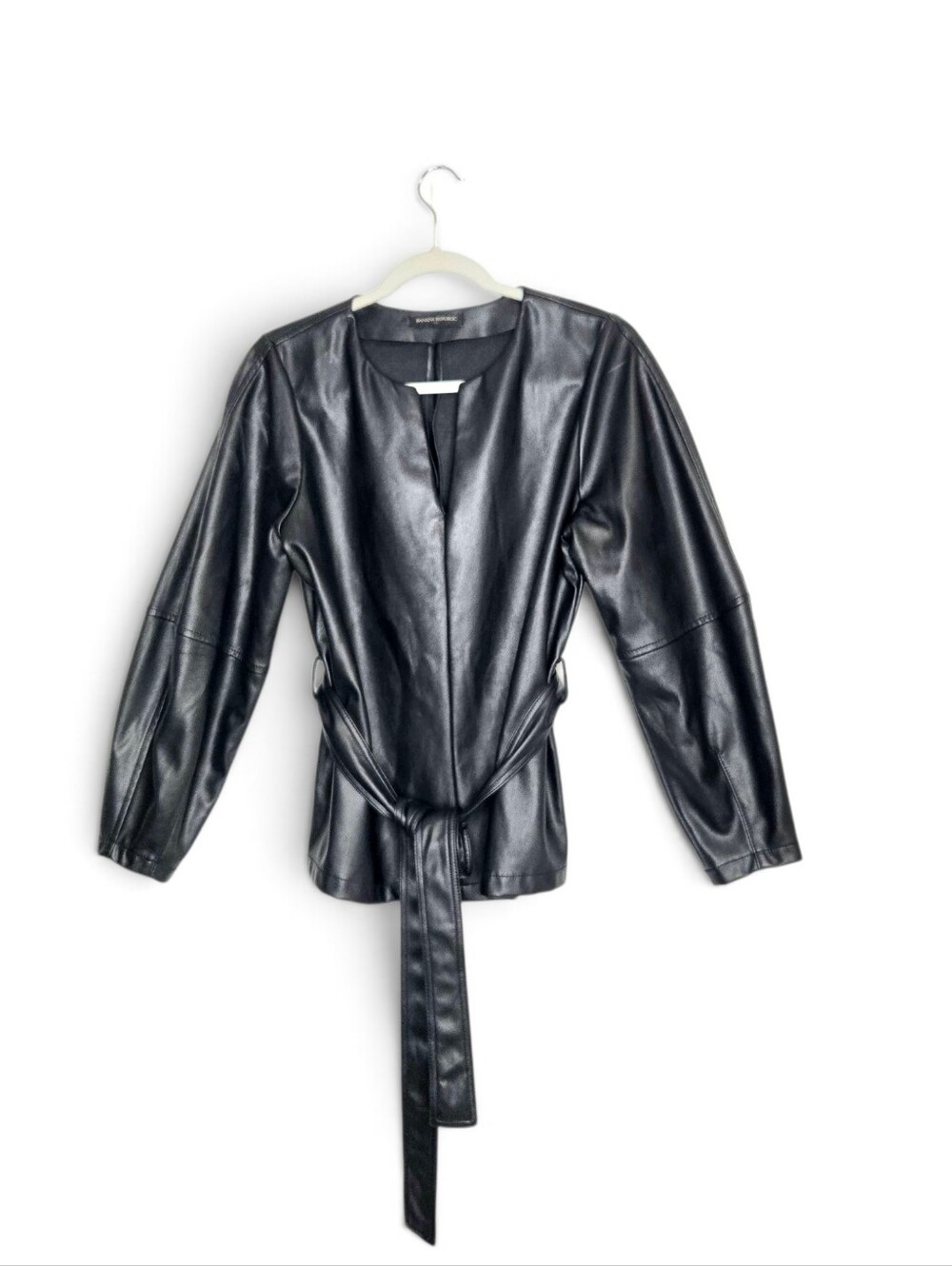 Banana Republic Faux Leather, belted Tunic top. Black, Size Medium